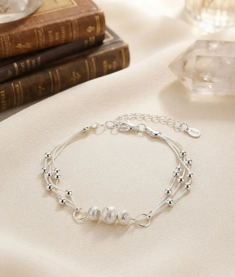 AAA+ Certified, Quality Sterling Silver, Chain Size 20 cm., 8” in., Style Fancy Beaded, Weight 4.7 grams, ABC-45801